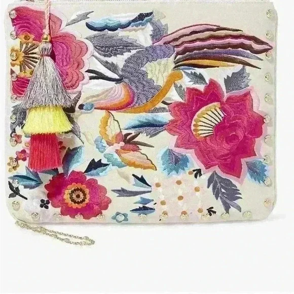 Steve Madden Breza Colorful Embroidered Large Clutch Crossbody, Natural/Multi - Picture 3 of 10